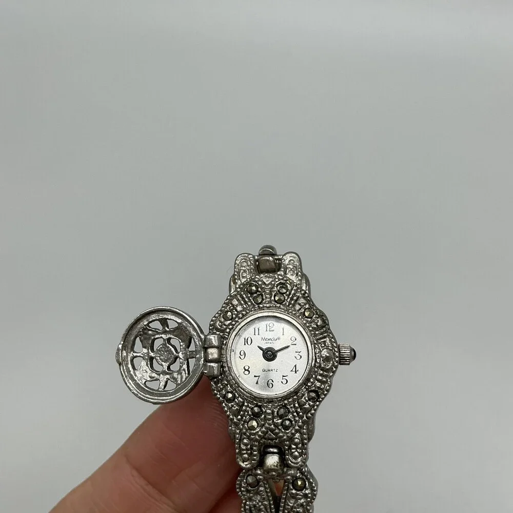 Monique G Marcasite Hidden Dial Womens Watch 19mm Silver Tone New Battery 8